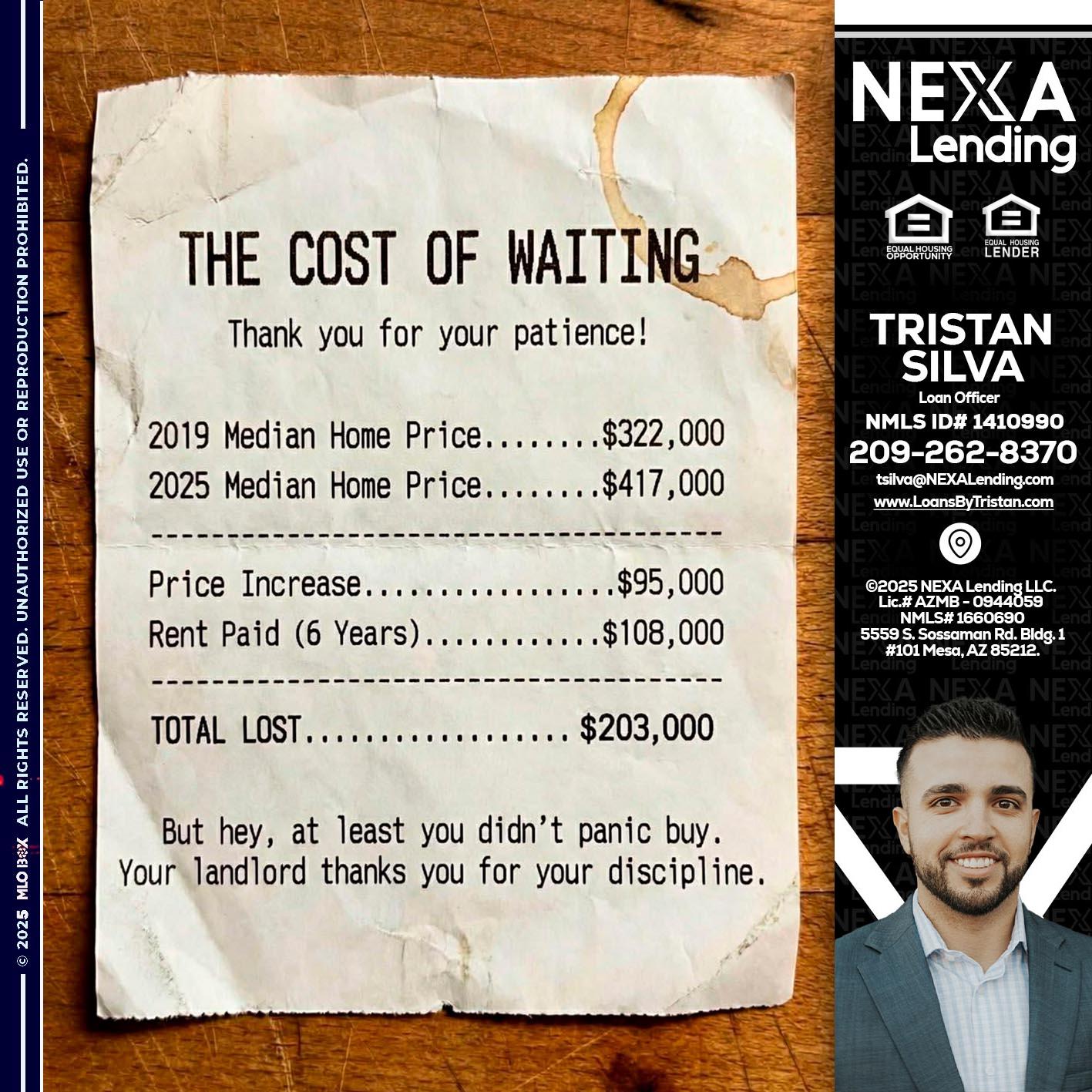 THE COST OF WAITING - Tristan Silva -Loan Officer