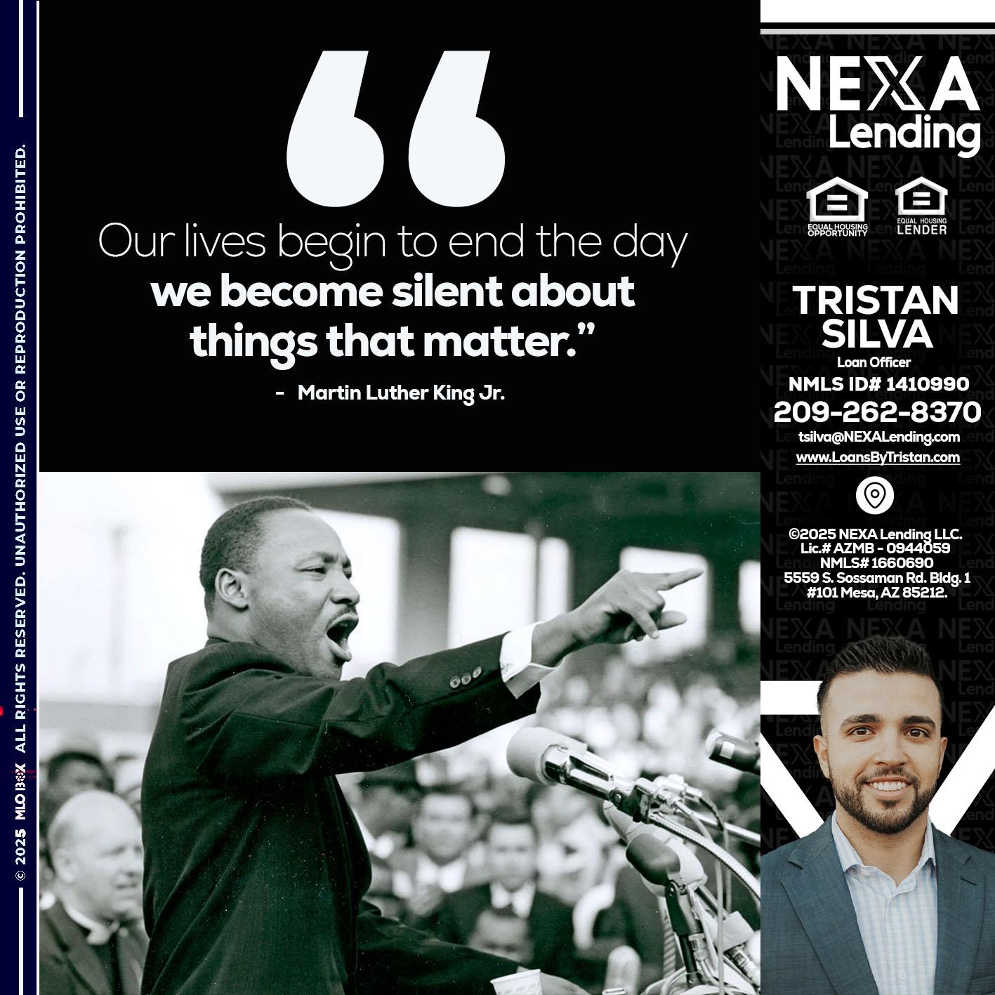our lives MLK DAY - Tristan Silva -Loan Officer