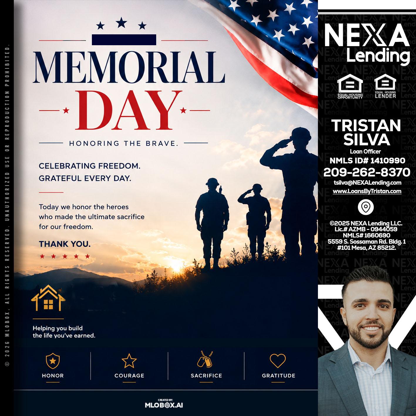 MEMORIAL DAY - Tristan Silva -Loan Officer