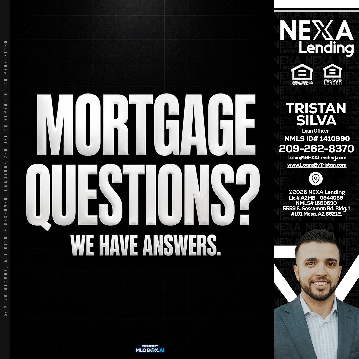 MORTGAGE QUESTION? - Tristan Silva -Loan Officer
